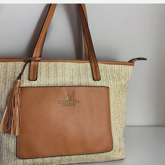 London Fog Alisa Jute Straw Tote Handbag - Picture 11 of 14